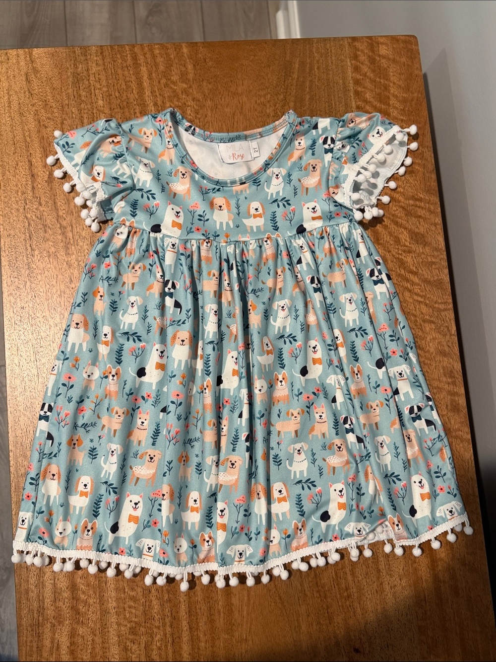 Mila & Rose Puppy Dress with Pom Poms- Toddler Girl 2T